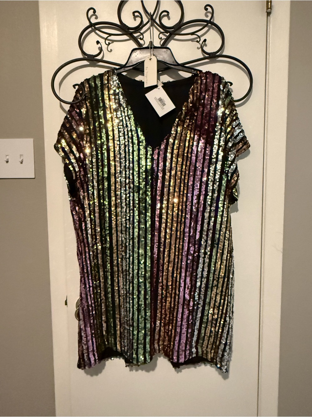 By Together Multicolor Sequin Stripe V-Neck Tunic